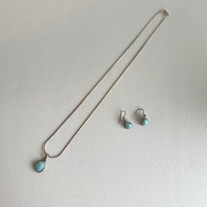 Larimar silver pendant necklace and earrings set